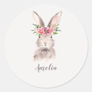 Personalized Cute Bunny Classic Round Sticker