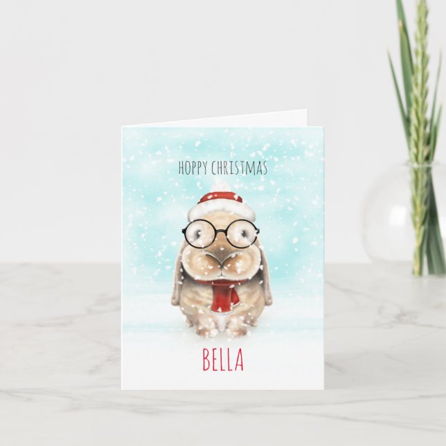 Personalized Cute Bunny, Kids Christmas Card  (Front)