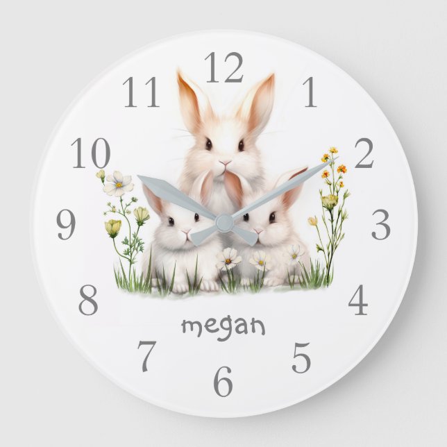 Personalized Cute Bunny Large Clock (Front)