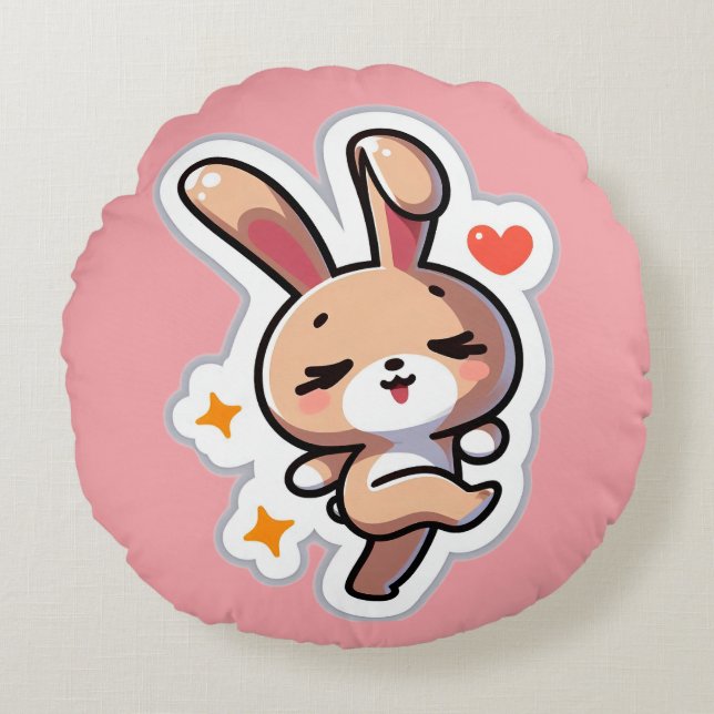 Personalized Cute Bunny Round Pillow (Front)
