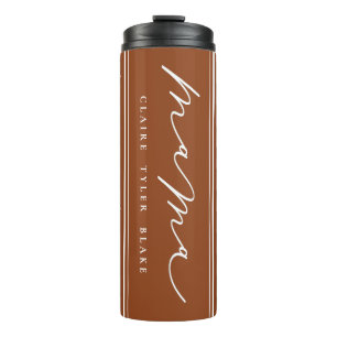 Personalized Cute Burnt Orange Mama Script Thermal Tumbler