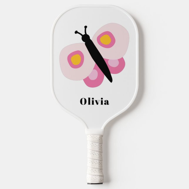 Personalized Cute Butterfly Girls Pink Pattern Pickleball Paddle (Front)