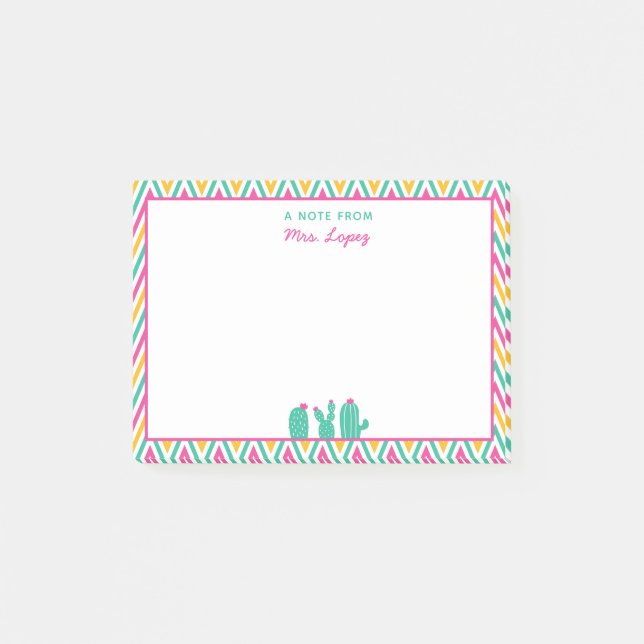 Personalized Cute Cactus Teacher Chevron Post-it Notes (Front)