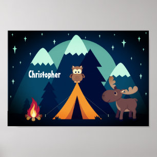 Personalized Cute Camping, Animals and Mountains Poster