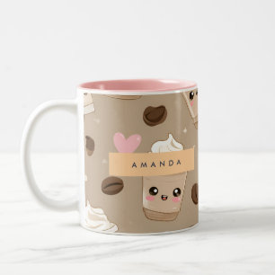 Personalized Cute Cappuccino Pattern Two-Tone Coffee Mug