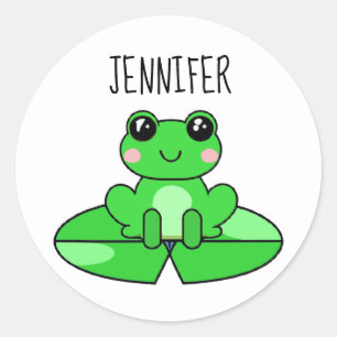 Personalized Cute Cartoon Frog on a Lily Pad Classic Round Sticker