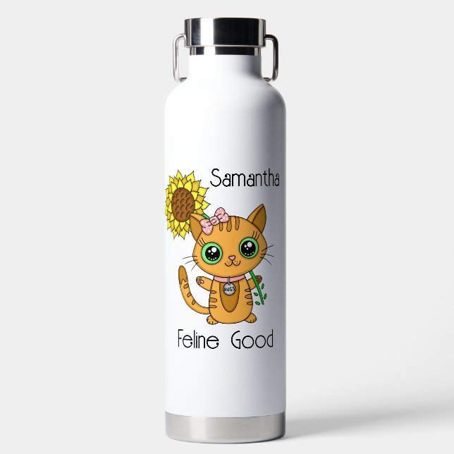 Personalized Cute Cartoon Kitty Cat Pun   Water Bottle (Front)