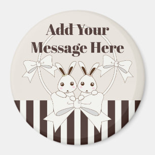 Personalized Cute Cartoon Twin Bunny Kids Magnet