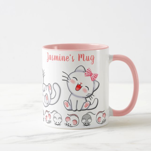 Personalized Cute Cat and Mouse  Kids' Mug (Right)