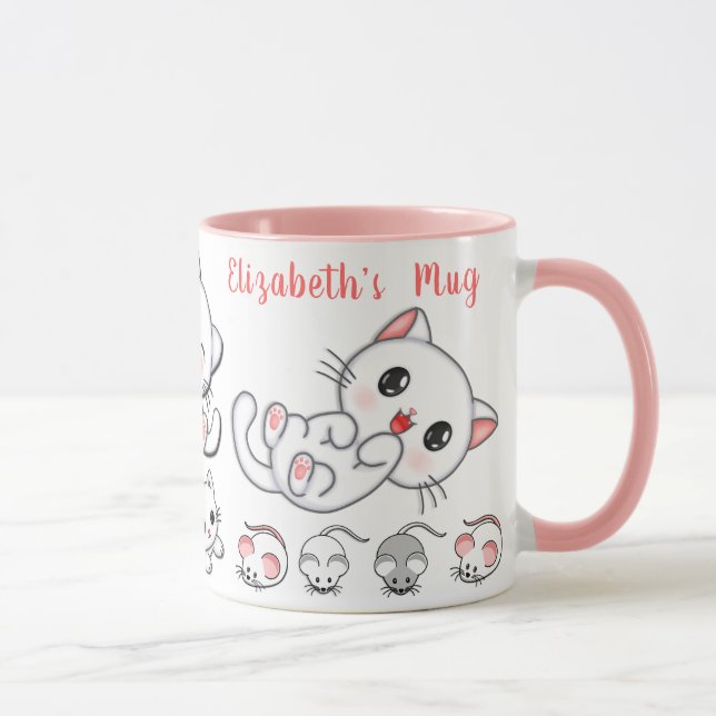 Personalized Cute Cat and Mouse  Kids' Mug (Right)