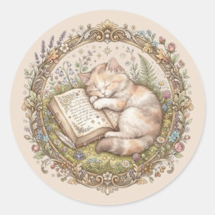 Personalized Cute Cat Bookplate Classic Round Sticker