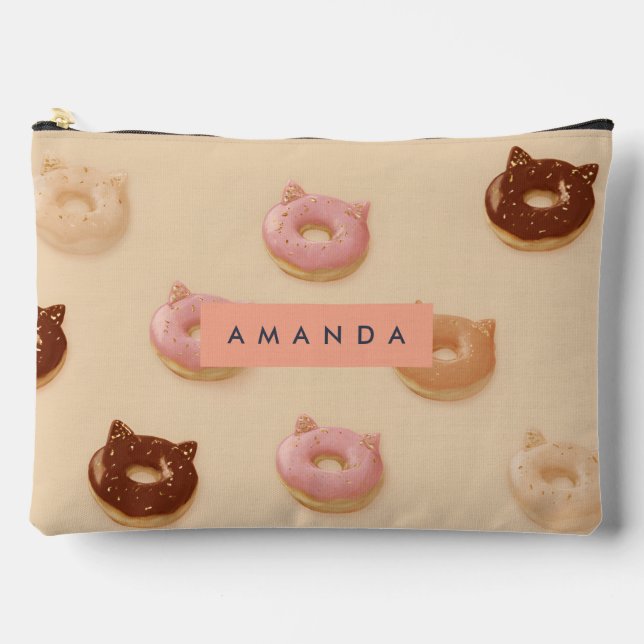 Personalized Cute Cat Ear Doughnuts Pattern Accessory Pouch (Front)