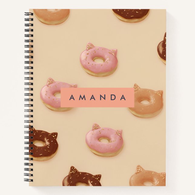 Personalized Cute Cat Ear Doughnuts Pattern Notebook (Front)