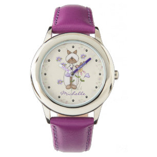 Personalized Cute Cat, Flowers, Paw Prints Girls Watch