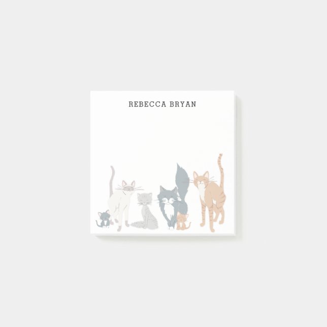 Personalized Cute Cat Gang Post-it Notes (Front)