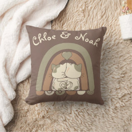 Personalized Cute Cat Love Rainbow Valentines Day  Throw Pillow