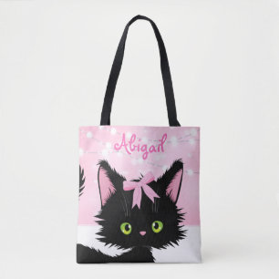 Personalized Cute Cat Pink and White Kitten Tote Bag
