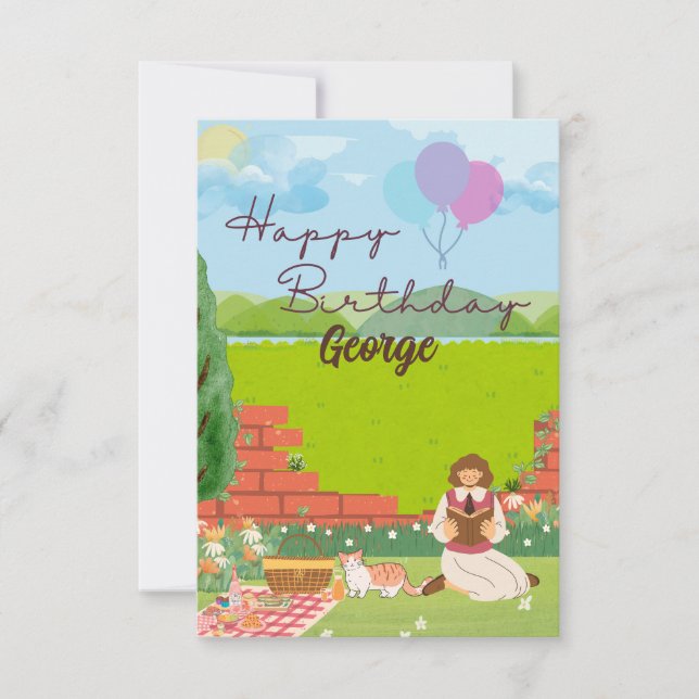 Personalized Cute Cat-tage Picnic Birthday Wishes (Front)