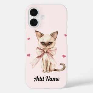 Personalized Cute Cat with Pink Bow iPhone Case