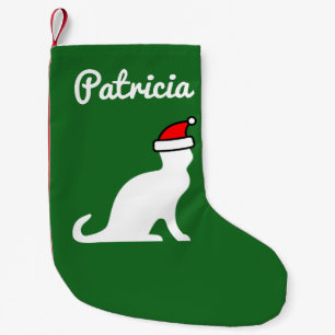Personalized cute cat with Santa hat red and green Small Christmas Stocking