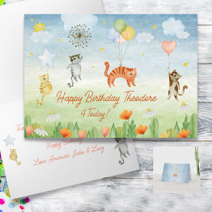 Personalized Cute Cats and Balloons Birthday Card 