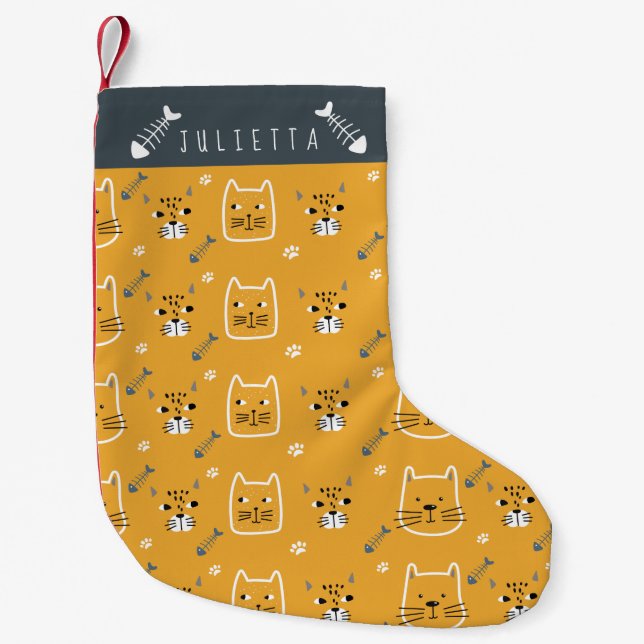 Personalized Cute Cats Modern Pattern Small Christmas Stocking (Front)