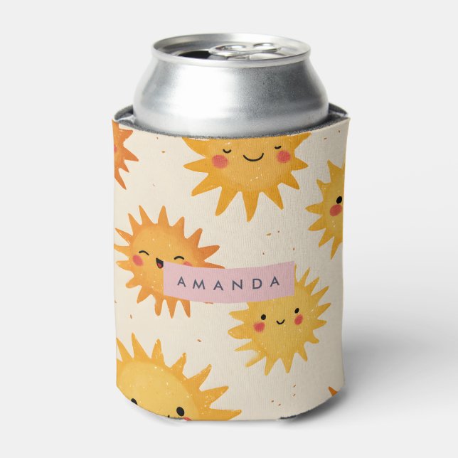 Personalized Cute Cheerful Smiling Sun  Can Cooler (Can Front)