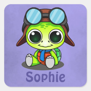 Personalized Cute Chibi Cartoon Turtle Square Sticker