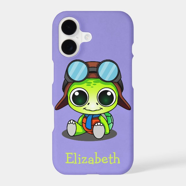 Personalized Cute Chibi Turtle in Aviator Hat (Back)