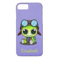 Personalized Cute Chibi Turtle in Aviator Hat