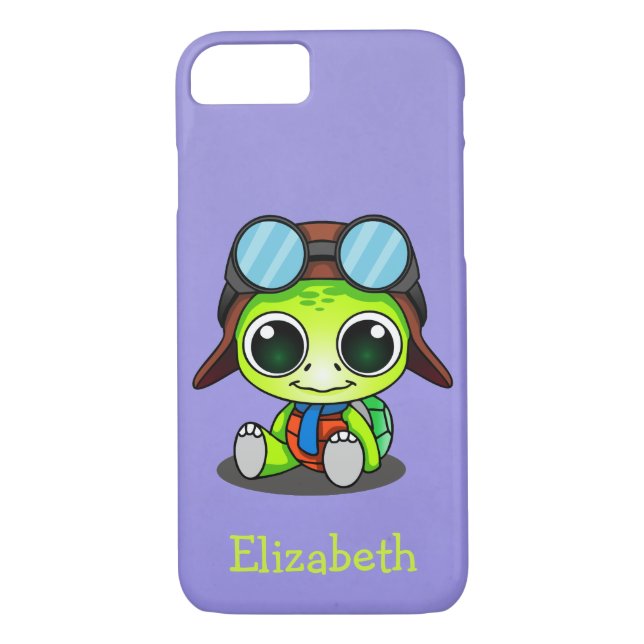 Personalized Cute Chibi Turtle in Aviator Hat Case-Mate iPhone Case (Back)