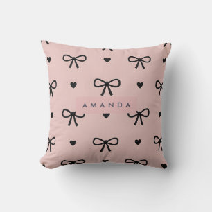 Personalized Cute Chic Pink Bow & Heart Pattern Throw Pillow