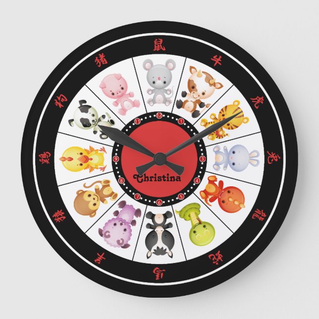 Personalized Cute Chinese Zodiac Circle clocks (Front)