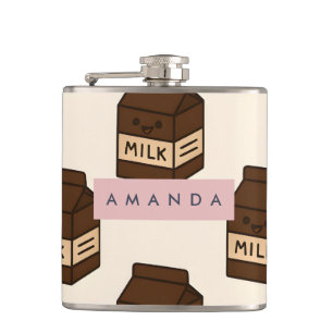 Personalized Cute Chocolate Milk Carton Hip Flask