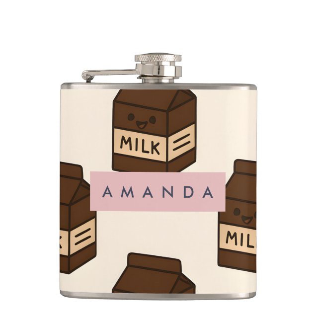 Personalized Cute Chocolate Milk Carton  Hip Flask (Front)