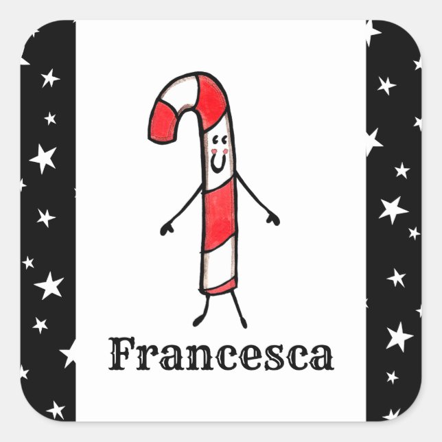 Personalized Cute Christmas Candy Cane Square Stic Square Sticker (Front)