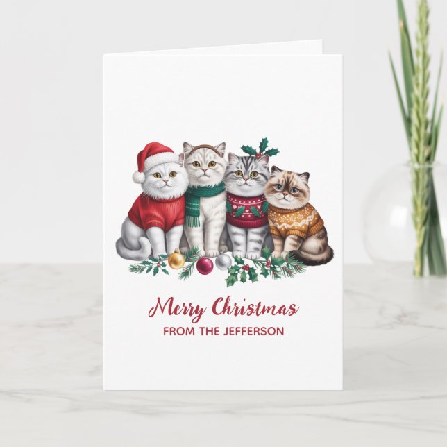 Personalized Cute Christmas Cat Cats Holiday Card  (Front)
