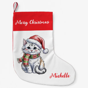 Personalized Cute Christmas Cat Holiday       Small Christmas Stocking