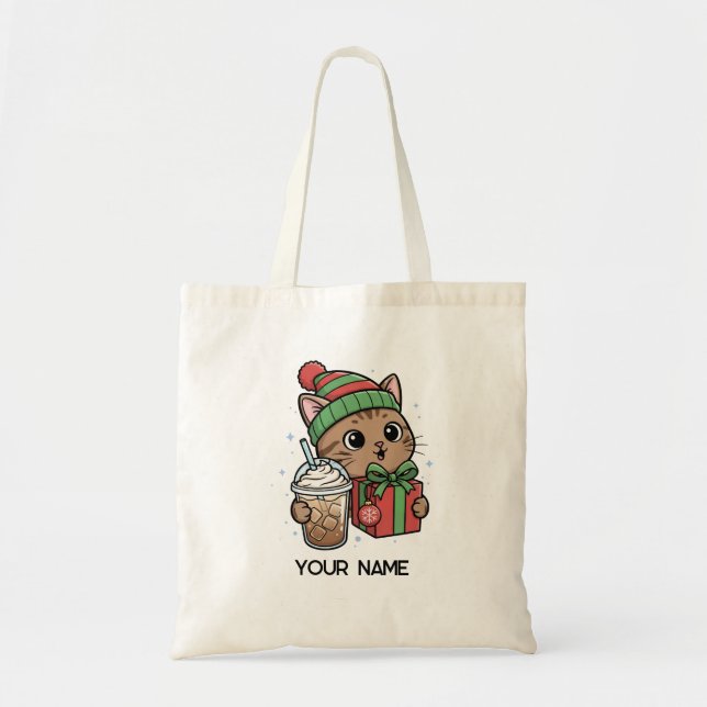 Personalized Cute Christmas Cat Tote Bag (Front)