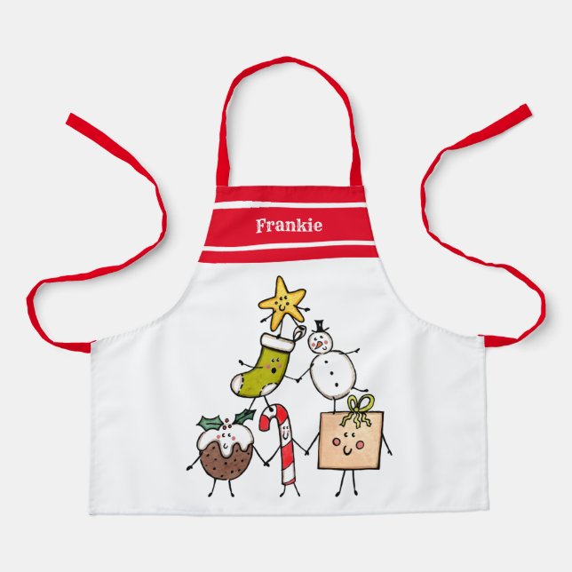 Personalized Cute Christmas Characters Apron (Front)