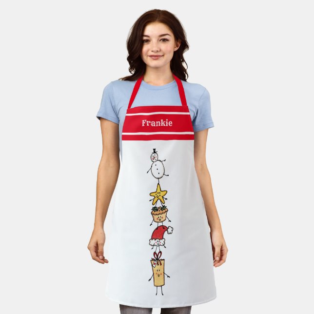 Personalized Cute Christmas Characters Apron (Worn)