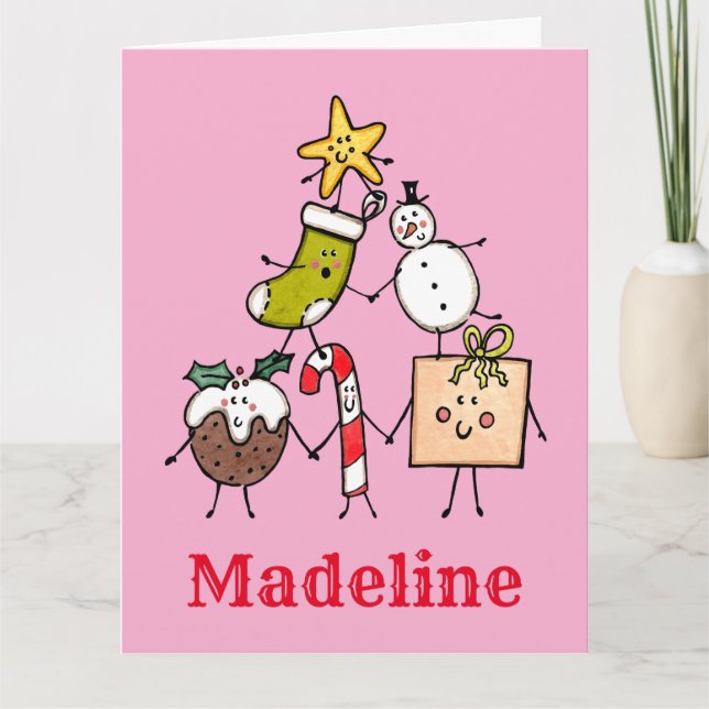 Personalized Cute Christmas Characters Card (Front)