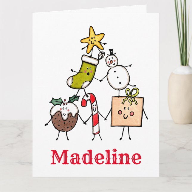 Personalized Cute Christmas Characters Card (Front)