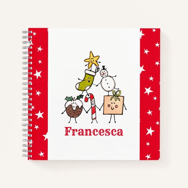 Personalized Cute Christmas Characters Notebook (Front)