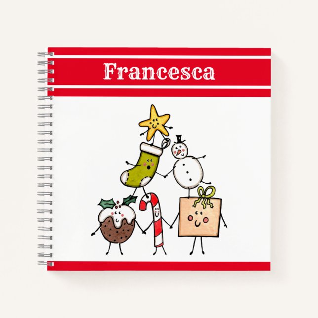 Personalized Cute Christmas Characters Notebook (Front)