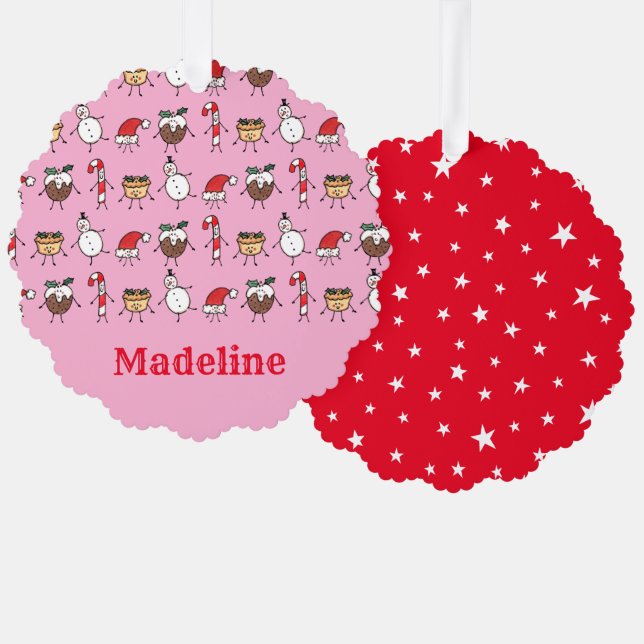 Personalized Cute Christmas Characters Ornament Card (Front/Back)
