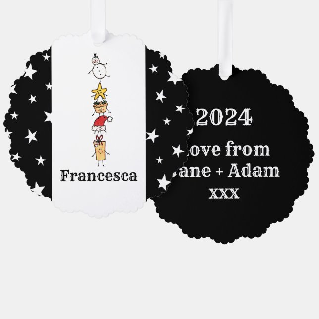 Personalized Cute Christmas Characters Ornament Card (Front/Back)