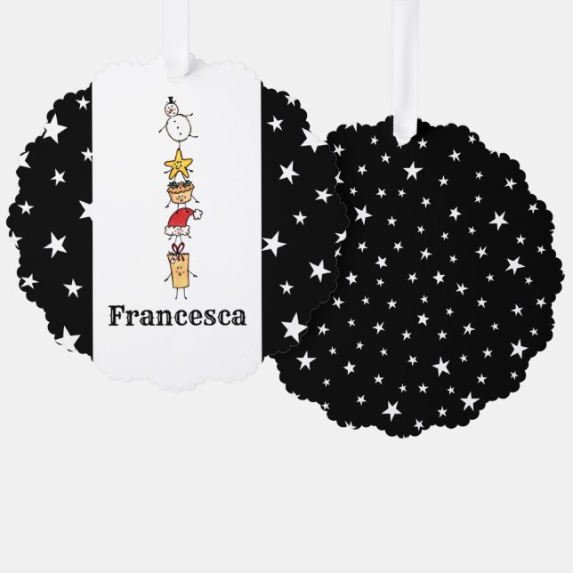 Personalized Cute Christmas Characters Ornament Card (Front/Back)