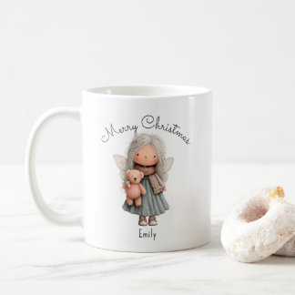 Personalized Cute Christmas Fairy Girl and Teddy Coffee Mug