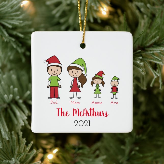Personalized Cute Christmas Family Ceramic Ornament (Tree)